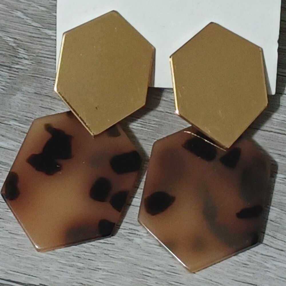 Gold-Toned and Patterned Hexagon Drop Earrings